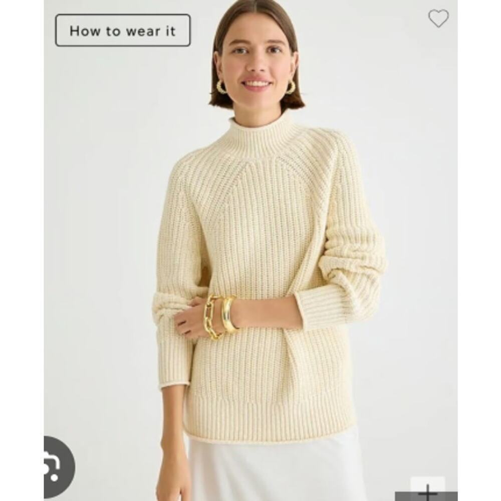 J.CREW Rolaxed Roll Neck Fisherman Ivory Sweater 100% Cotton Size Medium